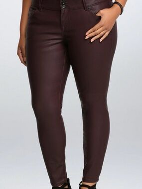 Oxblood vegan leather skinny pants